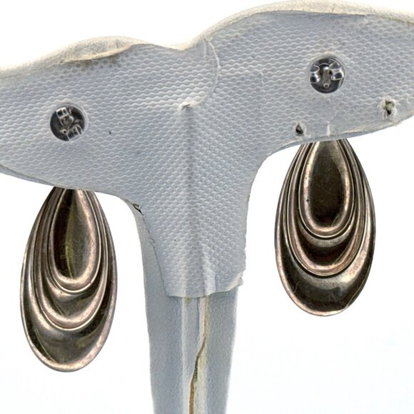 Estate Sterling Silver 925 Italy Retro Teardrop Stud Earrings EZ Push Backs - Picture 3 of 8